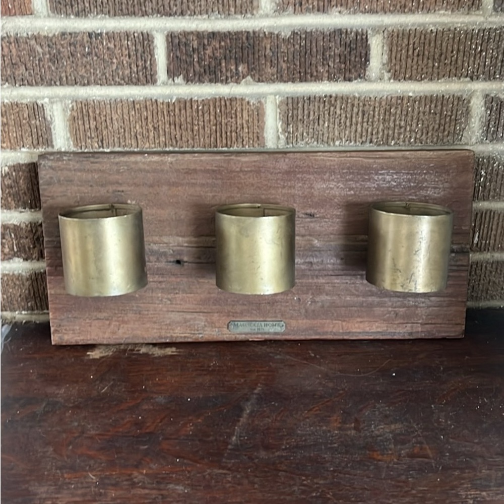 Magnolia Home Brass and Wood Candle Holder